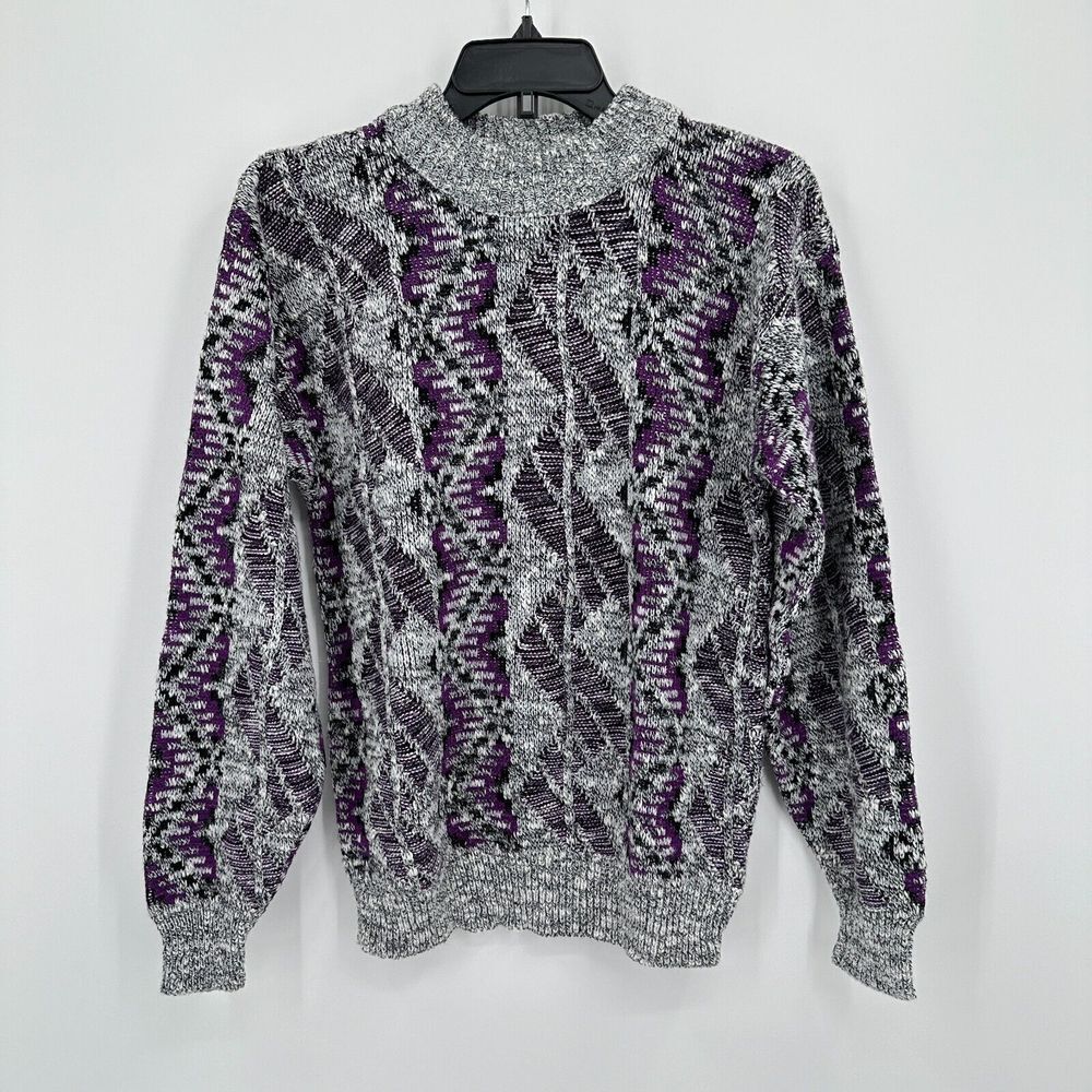 Vtg Todays News Sweater Mens M Purple Black Gray Knit‎ 90s Grandpa Grunge Indie
